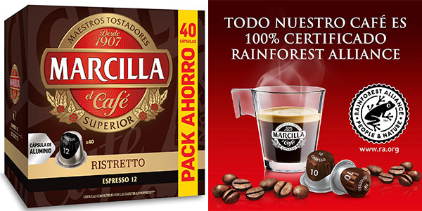 Chollo Pack de 40 cápsulas de café Marcilla Ristretto compatibles con Nespresso