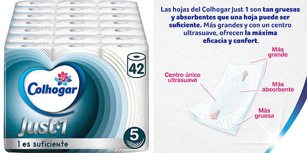▷ Chollo Pack de 42 rollos de papel higiénico Colhogar Just1 por sólo  21,66€ con cupón descuento (-35%)