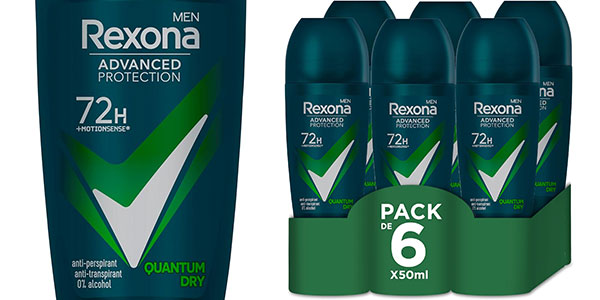 Chollo Pack x6 Desodorante Rexona Advanced Protection Quantum Dry 72H de 50 ml