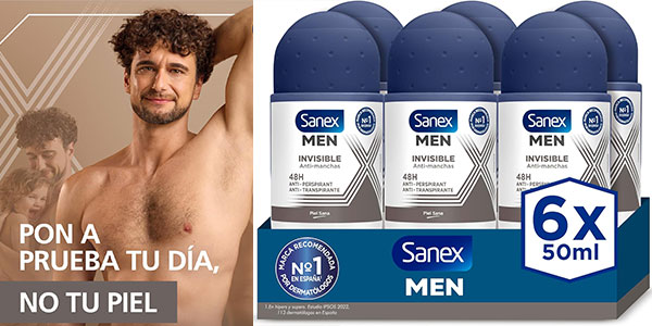 Chollo Pack x6 Desodorante roll-on Sanex Men Invisible de 50 ml para hombre