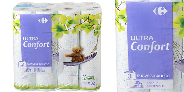 Chollo Pack de 96 rollos de papel higiénico tricapa Carrefour Ultra Confort