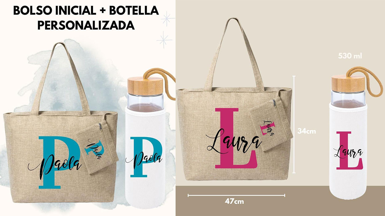 Chollo Pack de bolso y botella de cristal personalizados