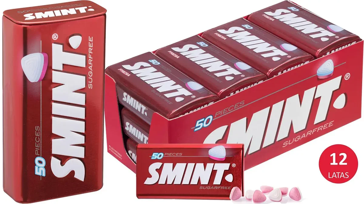 Pack de 12 latas de caramelos Smint de fresa sin azúcar