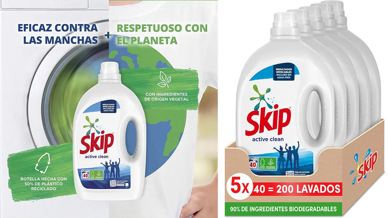 Pack de detergente líquido Skip Active Clean con 200 lavados