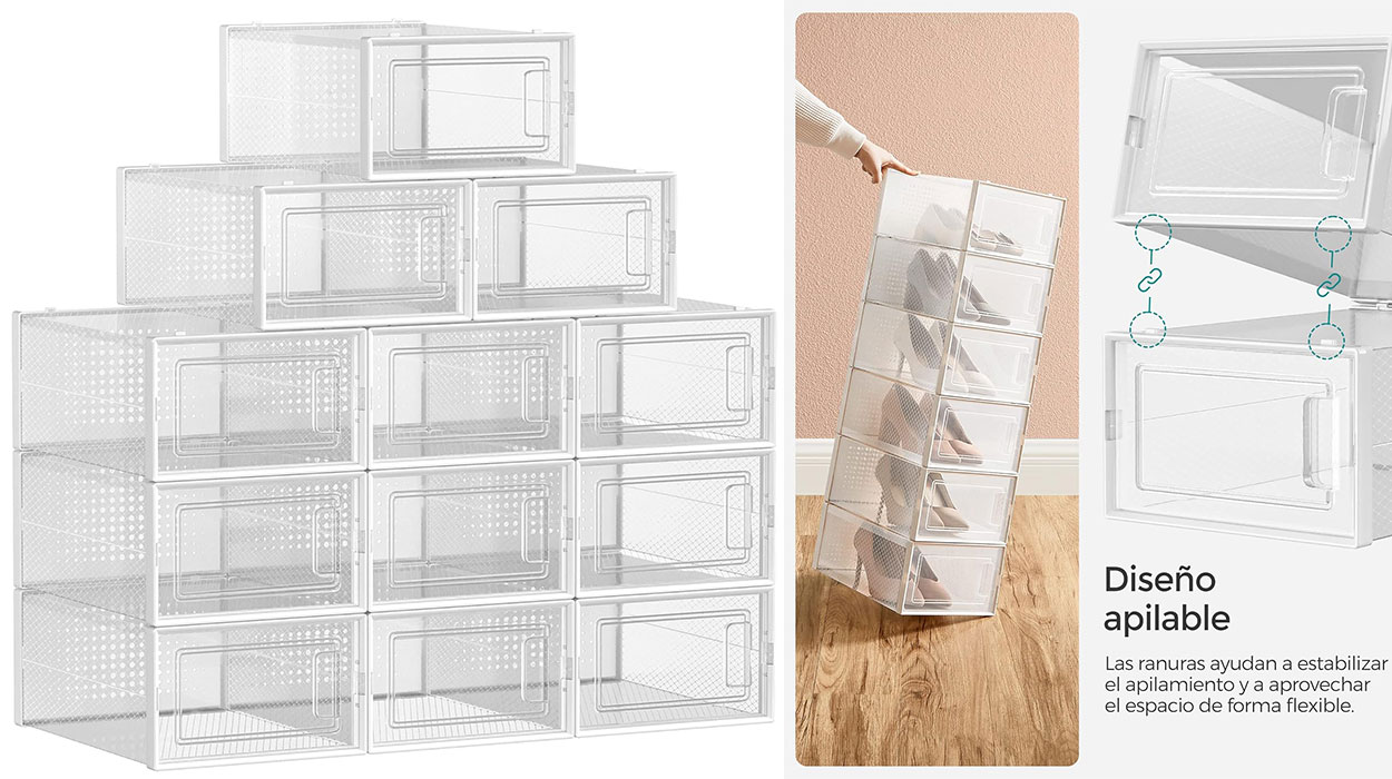 Chollo Pack Songmics de 12 cajas de zapatos apilables