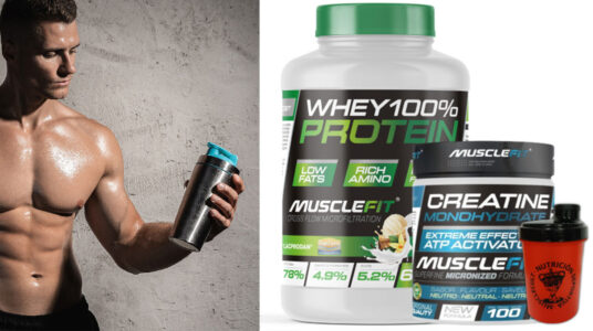 Chollo Pack Whey 100% Protein 2000g + Creatina Monohidrato 300g MuscleFIT + Shaker