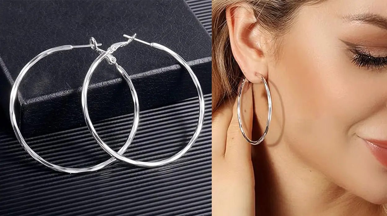 Chollo Pendientes de aro grandes Lancharmed de plata de ley 