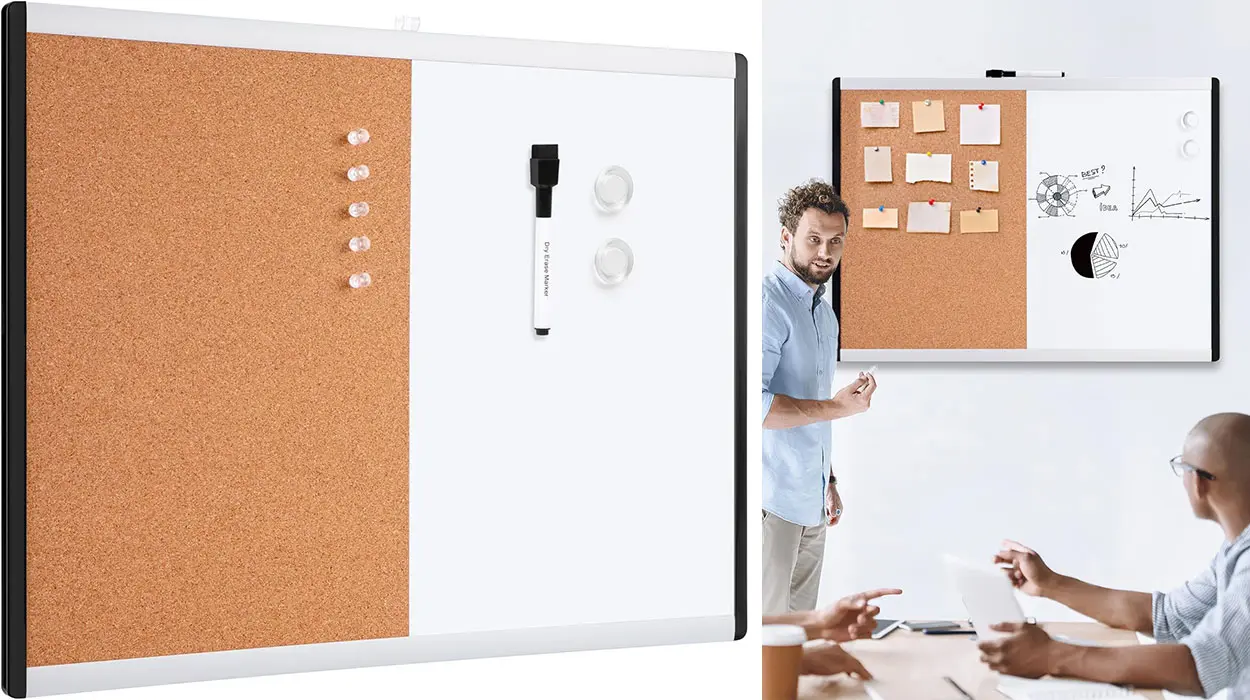 Pizarra magnética con tablón de corcho Amazon Basics