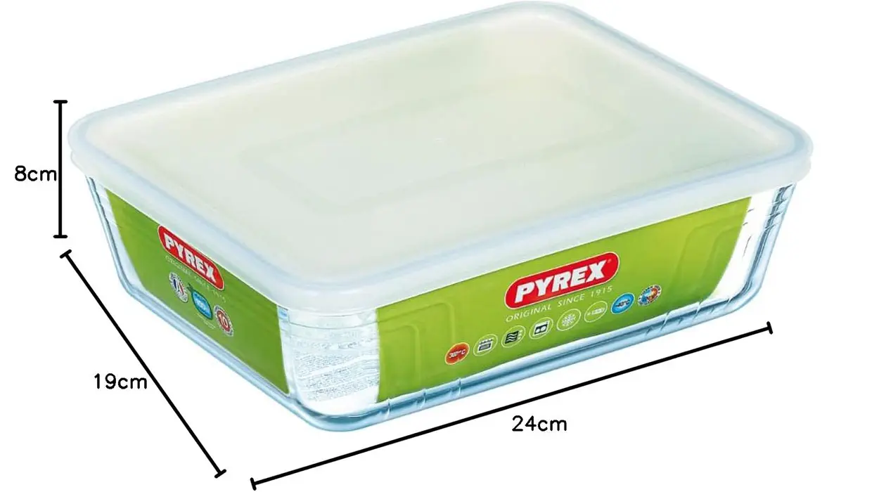 Recipiente rectangular de vidrio Pyrex con tapa de 2,6 litros 