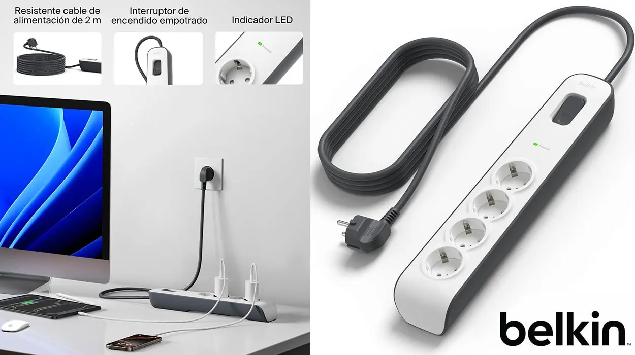 Chollo Regleta de enchufes Belkin con 4 tomas 