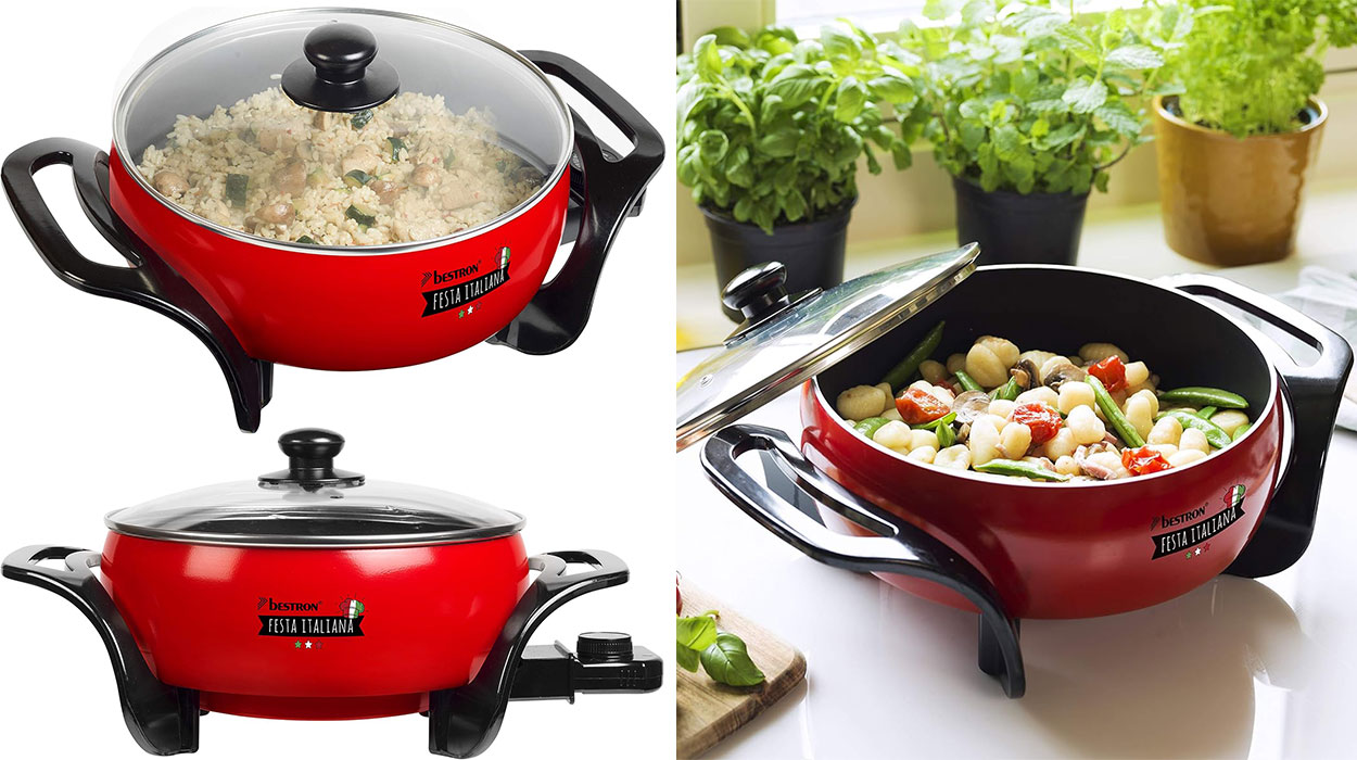 Chollo Sartén eléctrica multifunción Bestron Festa Italiana con tapa de cristal