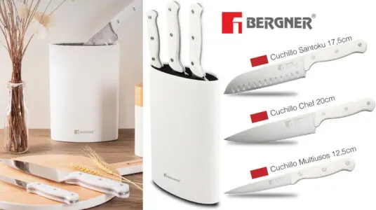 Chollo Set de 3 cuchillos de cocina Bergner Naturally con tacoma