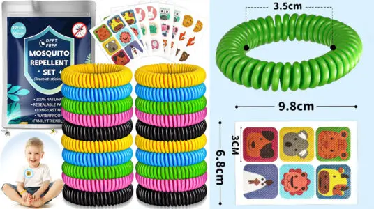 Set antimosquitos con 20 pulseras y 60 parches para niños