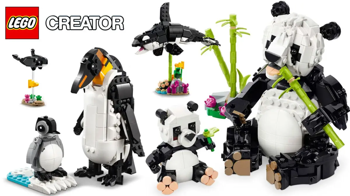 Set 3 en 1 Fauna Salvaje: Familia de Pandas de LEGO Creator, transformable en orcas y pingüinos