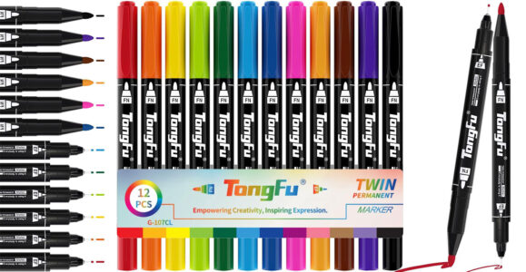 Chollo Set TongFu de 12 rotuladores de colores de doble punta para lettering