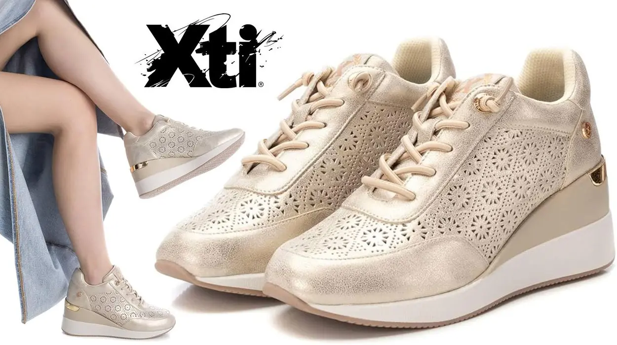 Chollo Sneakers con cuña Xti 143776 Oro para mujer 