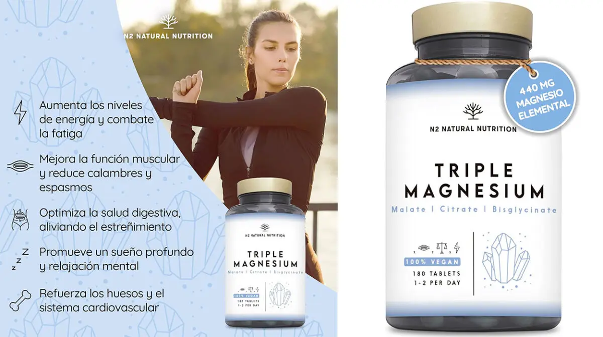 Bote de 180 comprimidos Triple Magnesio N2 Natural Nutrition para 3 meses