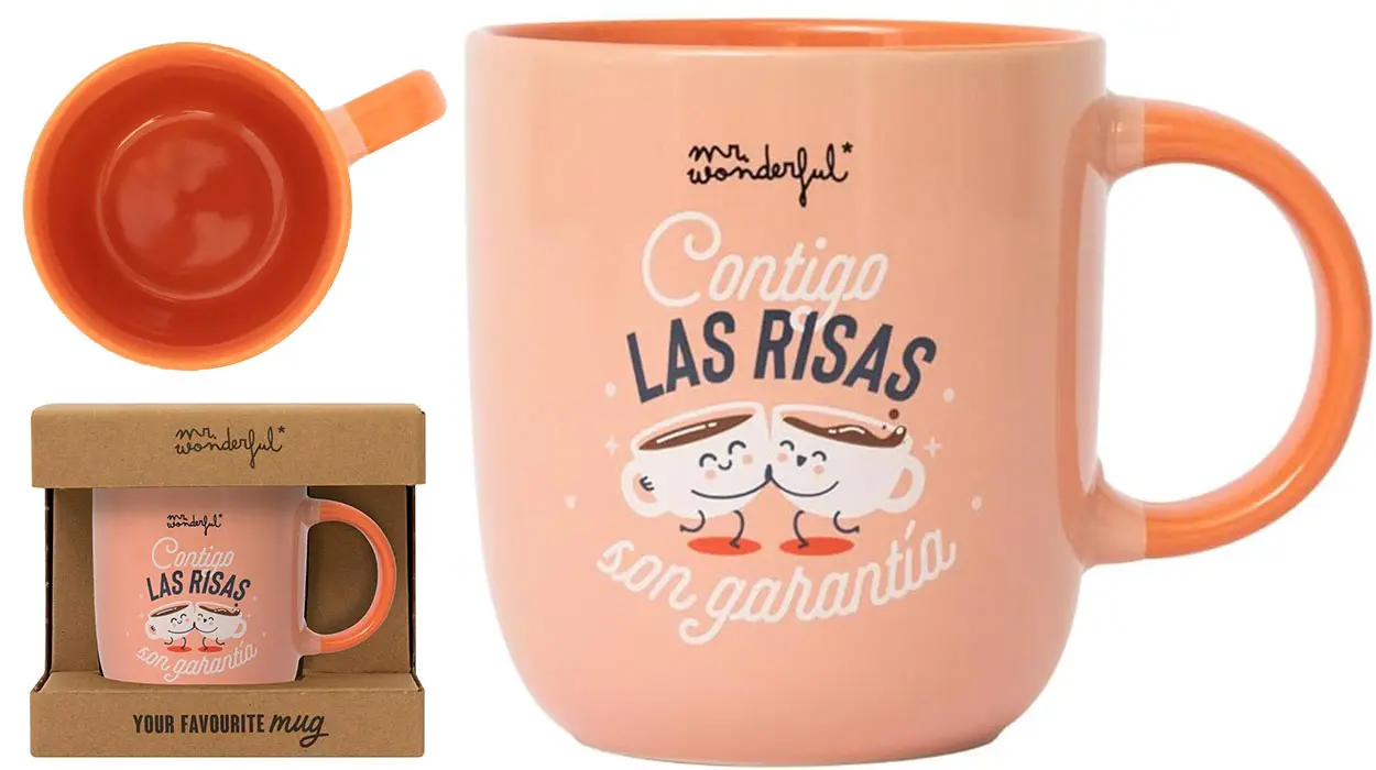 Chollo Taza cerámica Mr. Wonderful "Contigo las risas son garantía"