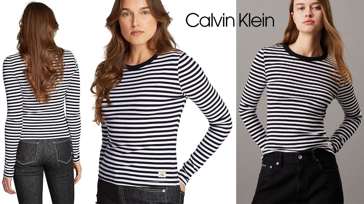 Chollo Camiseta slim Calvin Klein de manga larga y canalé para mujer