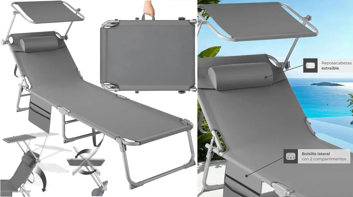 Tumbona plegable TecTake con parasol