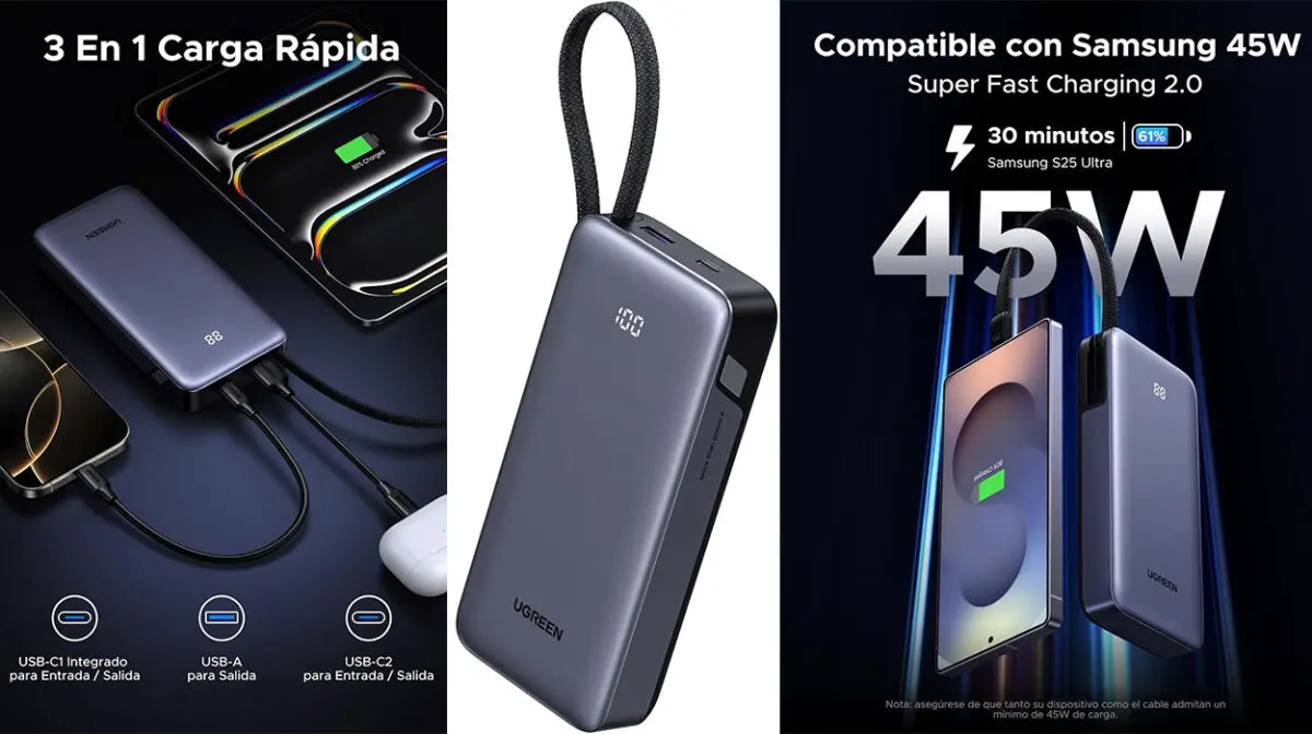 Esta power bank Ugreen de 20.000 mAh te lo carga todo y no te costará un ojo de la cara