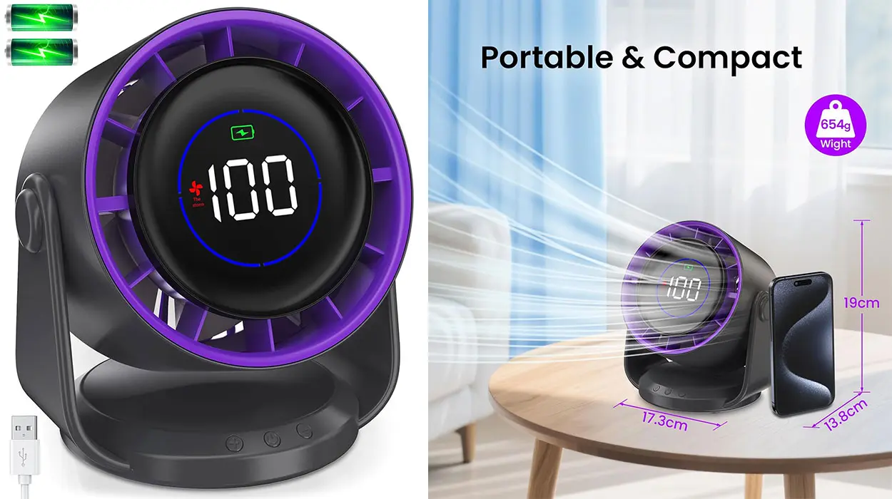 Chollo Ventilador de mesa Palatala USB con pantalla LED y 100 velocidades 