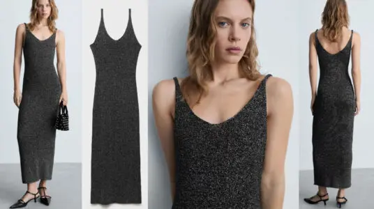 Chollo Vestido de punto lúrex para mujer de Mango Outlet