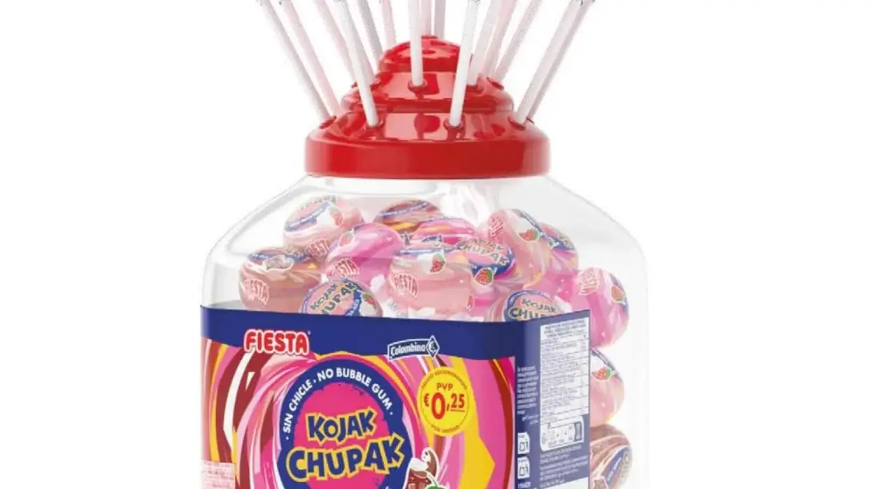 Pack x115 Chupa Chups Kojak Fiesta sin chicle, sabores cola, fresa y fresa con nata