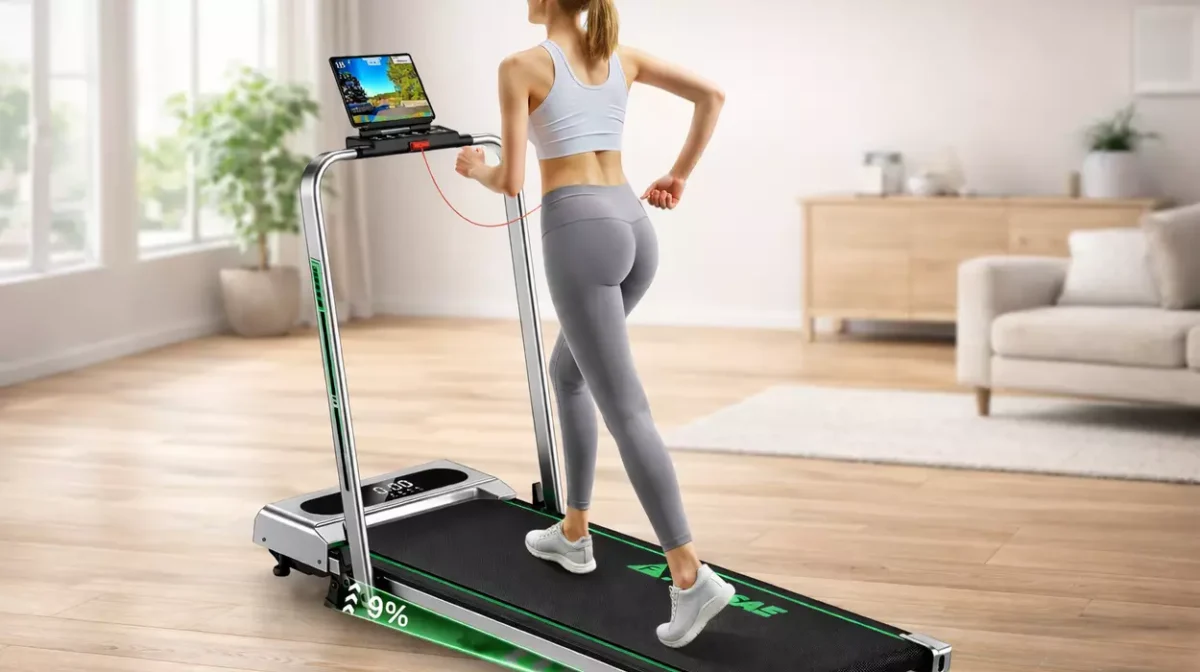 Entrena en casa con esta cinta de correr plegable con inclinación, genial también para escritorios elevables, que puedes cazar