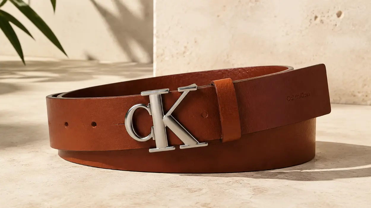 Cinturón de piel Calvin Klein Buckle Smooth para hombre con hebilla de monograma