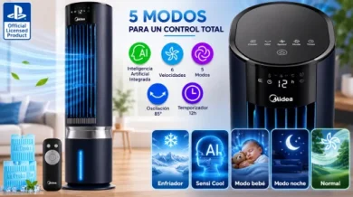 Climatizador evaporativo portátil MIDEA 3 en 1 con capacidad de 7L y mando a distancia, ideal para enfriar y humidificar
