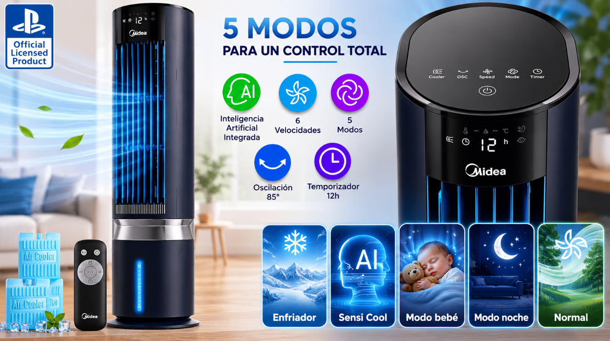 Climatizador evaporativo portátil MIDEA 3 en 1 con capacidad de 7L y mando a distancia, ideal para enfriar y humidificar