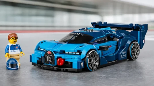 LEGO Speed Champions Bugatti Vision GT, coche de carreras con minifigura de piloto