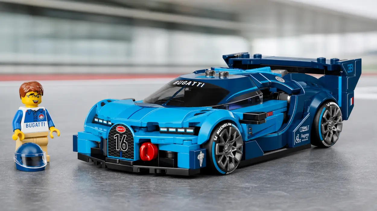 LEGO Speed Champions Bugatti Vision GT, coche de carreras con minifigura de piloto