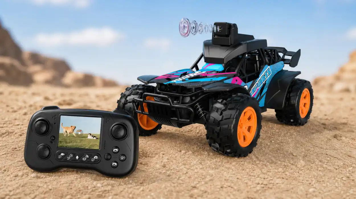 Coche RC con cámara ajustable de 60° y pantalla LCD de 2.8" para aventuras todoterreno, control dual y dos velocidades