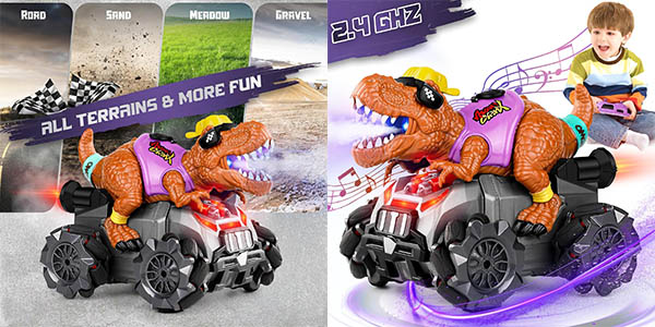Coche teledirigido Dinosaurio con luces y música