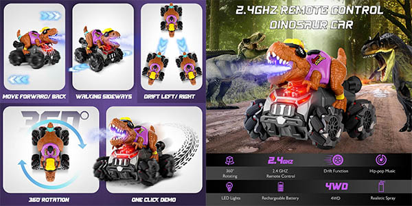 Coche teledirigido Dinosaurio con luces y música