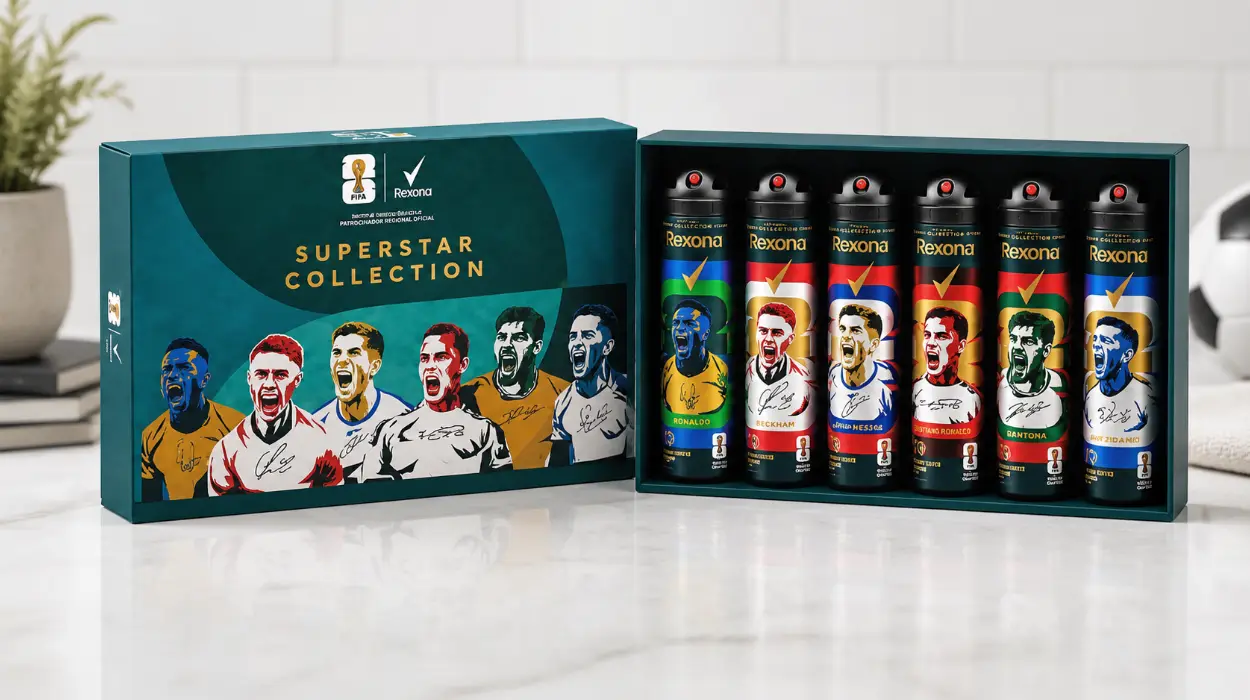 Cofre regalo Rexona FIFA World Cup 2026 con 6 desodorantes en spray para hombre