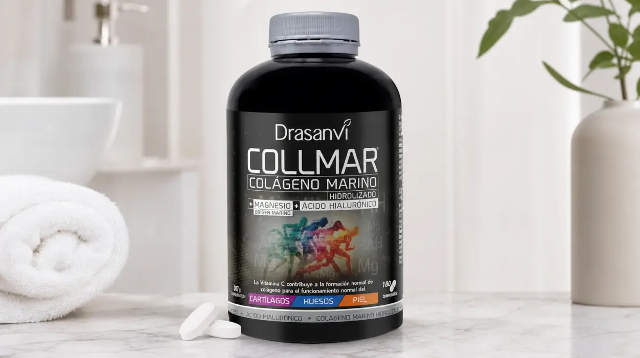Colágeno marino hidrolizado Drasanvi Collmar con ácido hialurónico, magnesio y vitamina C para huesos, piel y cartílagos