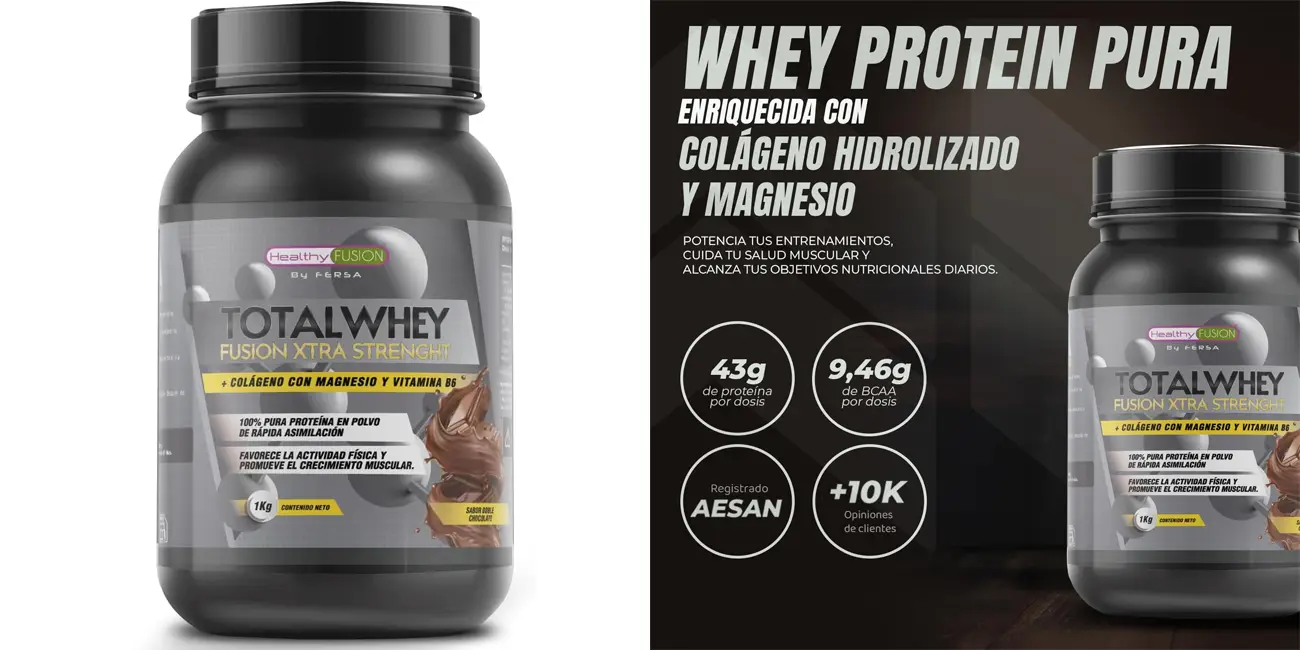 Suplemento Healthy Fusion Whey de colágeno y magnesio Doble Chocolate