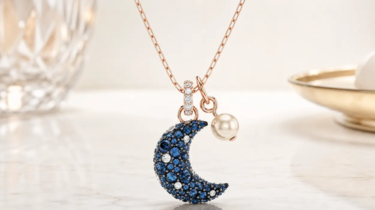 Lujo y elegancia con el colgante Swarovski Luna: perla de cristal en oro rosa