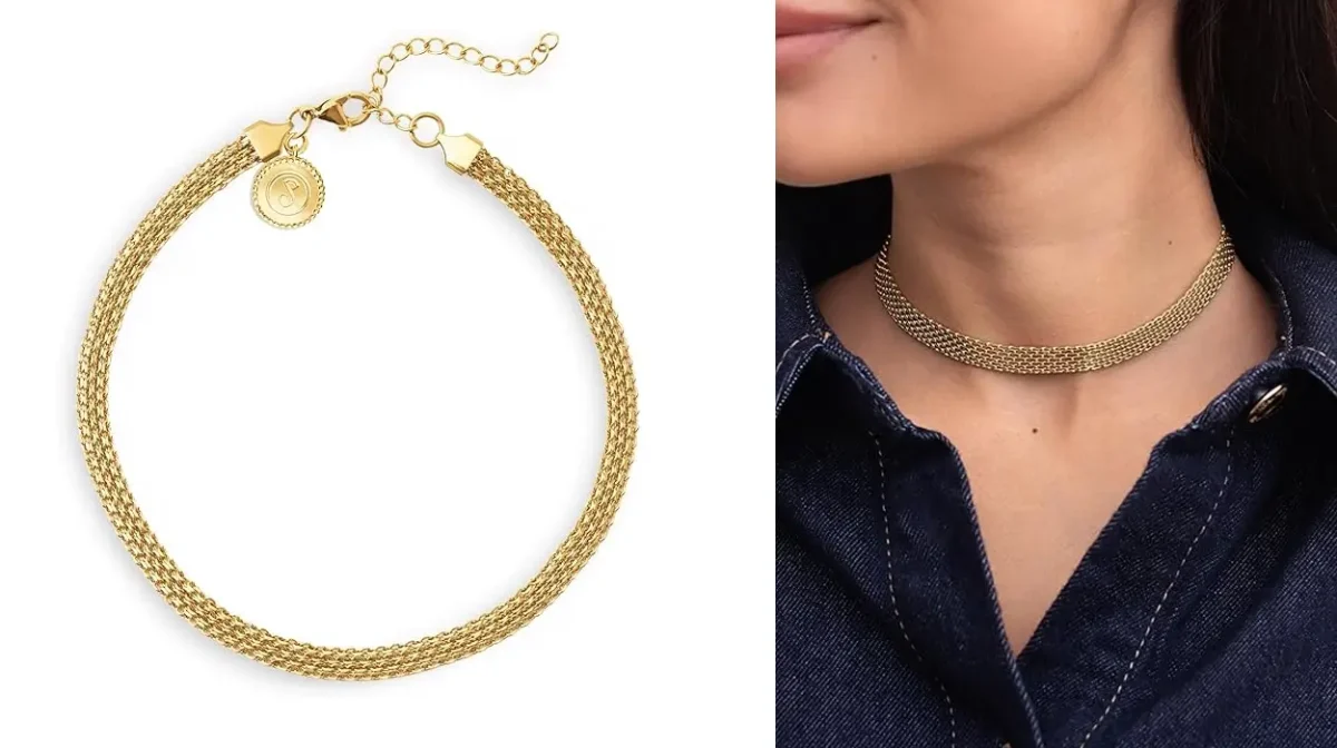 Vas a acertar con este collar Choker Tape de SINGULARU en acero con baño de oro: Viste un montón y hoy sólo cuesta 16,24€ (38% de descuento)