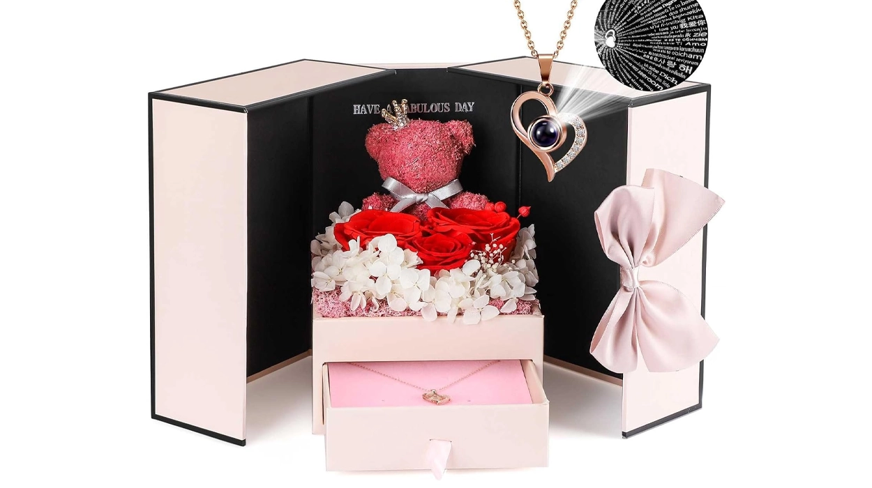 collar de rosa real roja preservada i love you