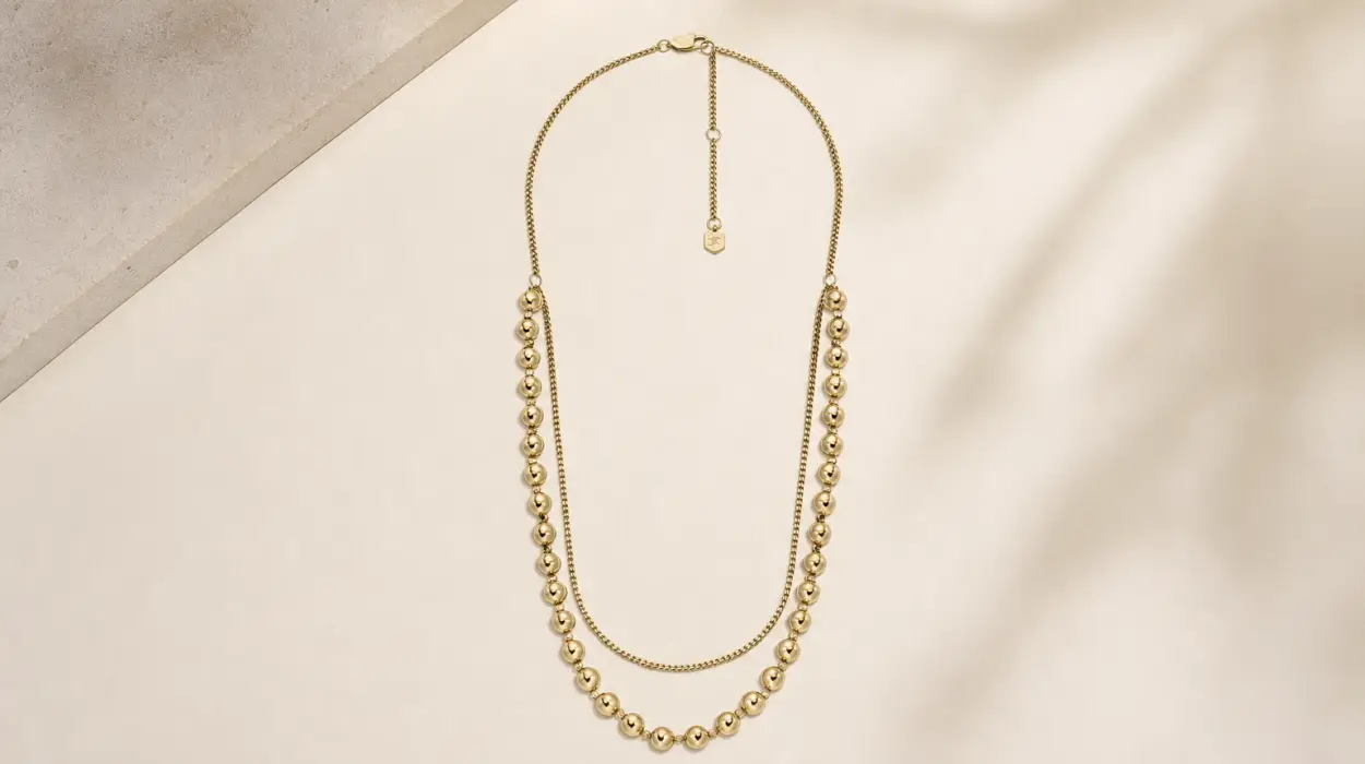 Collar Fossil de acero inoxidable dorado para mujer