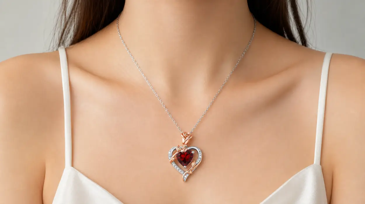 Collar con colgante de corazón rosa Misumor, joya ideal para regalar a mamá o novia