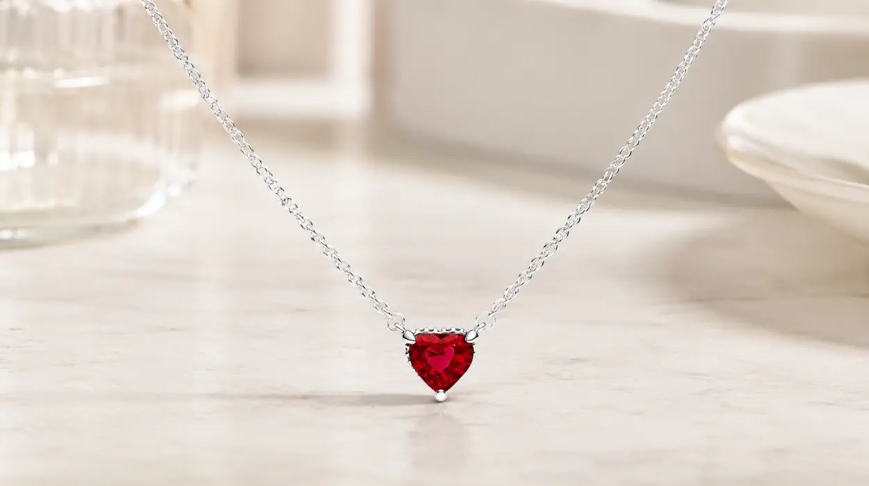 Collar de corazón Pandora Timeless en plata de ley con cristales rojos y circonitas