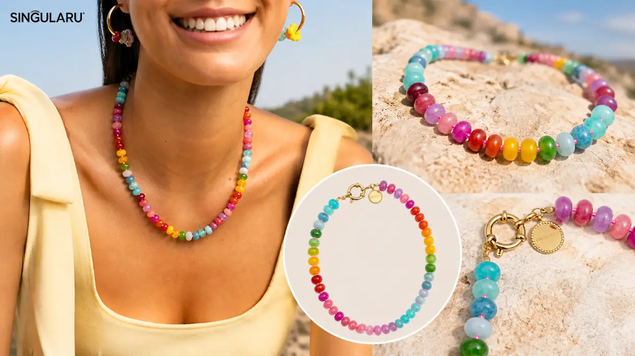 Nuevo estilo para este verano: collar Bloom Stones de Singularu en oro de 18 Kt con piedras naturales