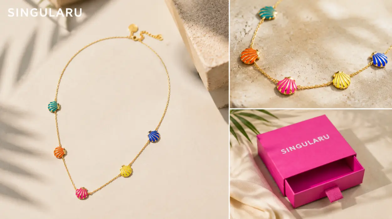 Collar Singularu Conchas Enamel bañado en oro 18 kt para mujer