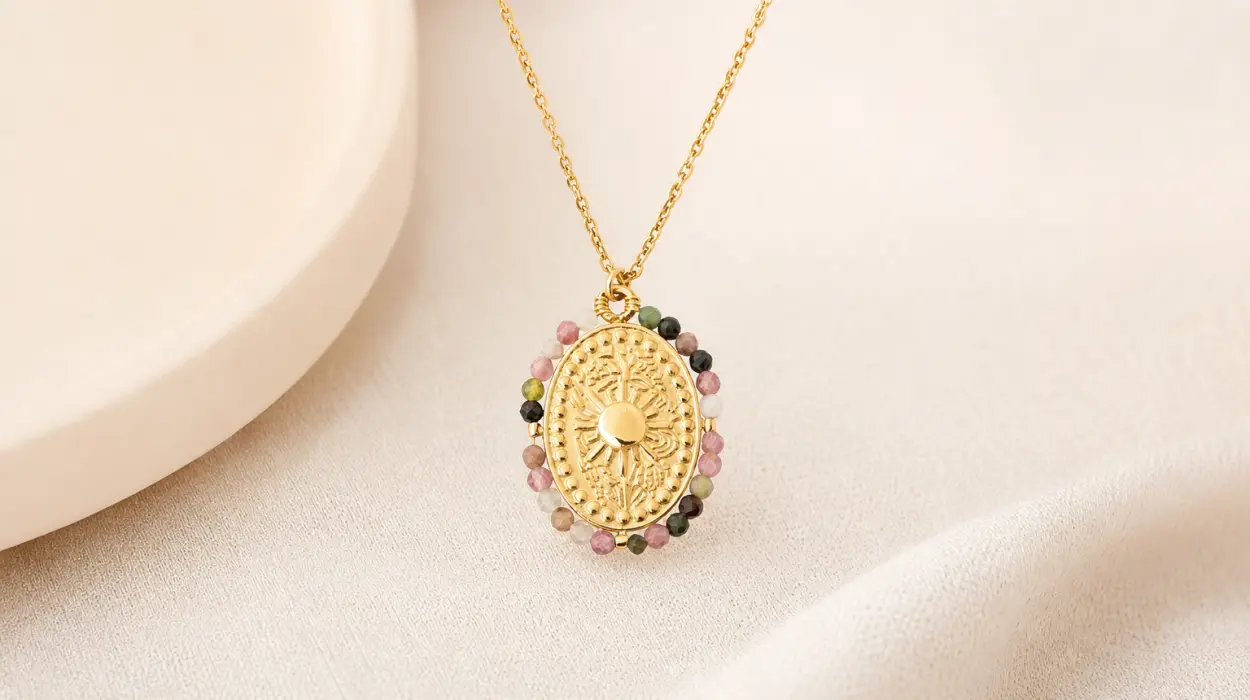 Collar Singularu Medallion Stones Sun para mujer con turmalina natural