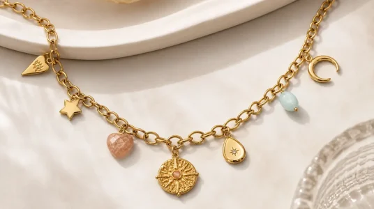 Collar Singularu Multicharms Soleil con charms colgantes y baño de oro de 18kt